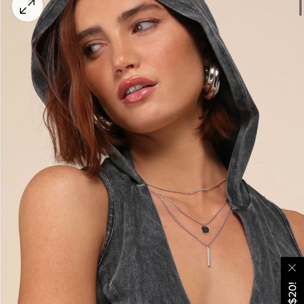 NWT Lulus Edgy Cuteness Washed Black Hooded Cargo Mini Dress with Pockets